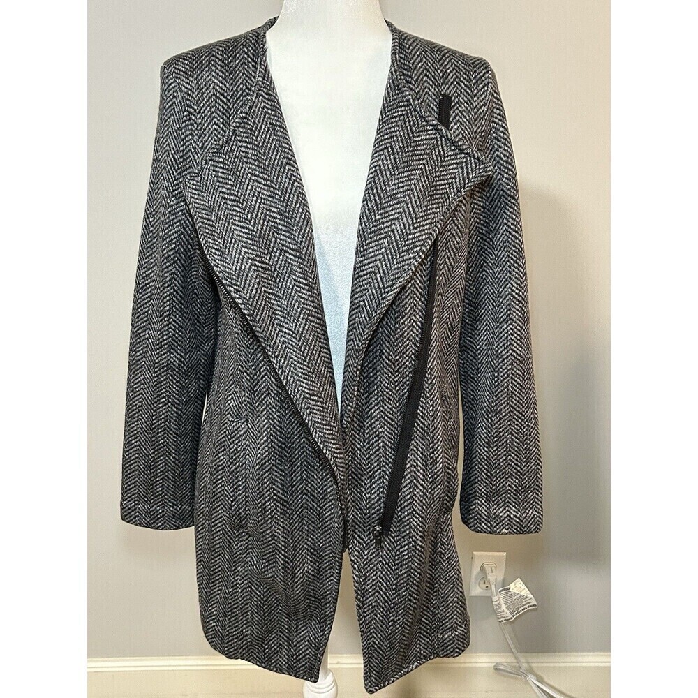 BANANA REPUBLIC Asymmetrical Houndstooth Charcoal Women’s Jacket Medium - Picture 5 of 9